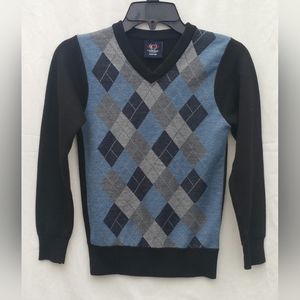 Cambridge Classics Sweater Argyle Diamond Black Blue Gray Boy's Size Small